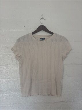 Splendid Neutral Pointelle Short-Sleeve Knit Top